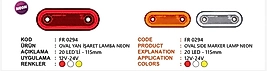 FR OVAL YAN İŞARET LAMBA NEON 20 LEDLİ SARI 12-24 VOLT