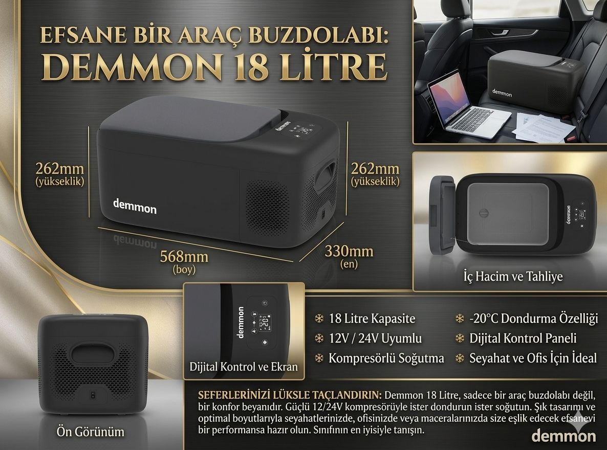 DEMMON ARAÇ İÇİ MİNİ BUZDOLABI 18 LT - 12 VE 24 VOLT ÇALIŞIR